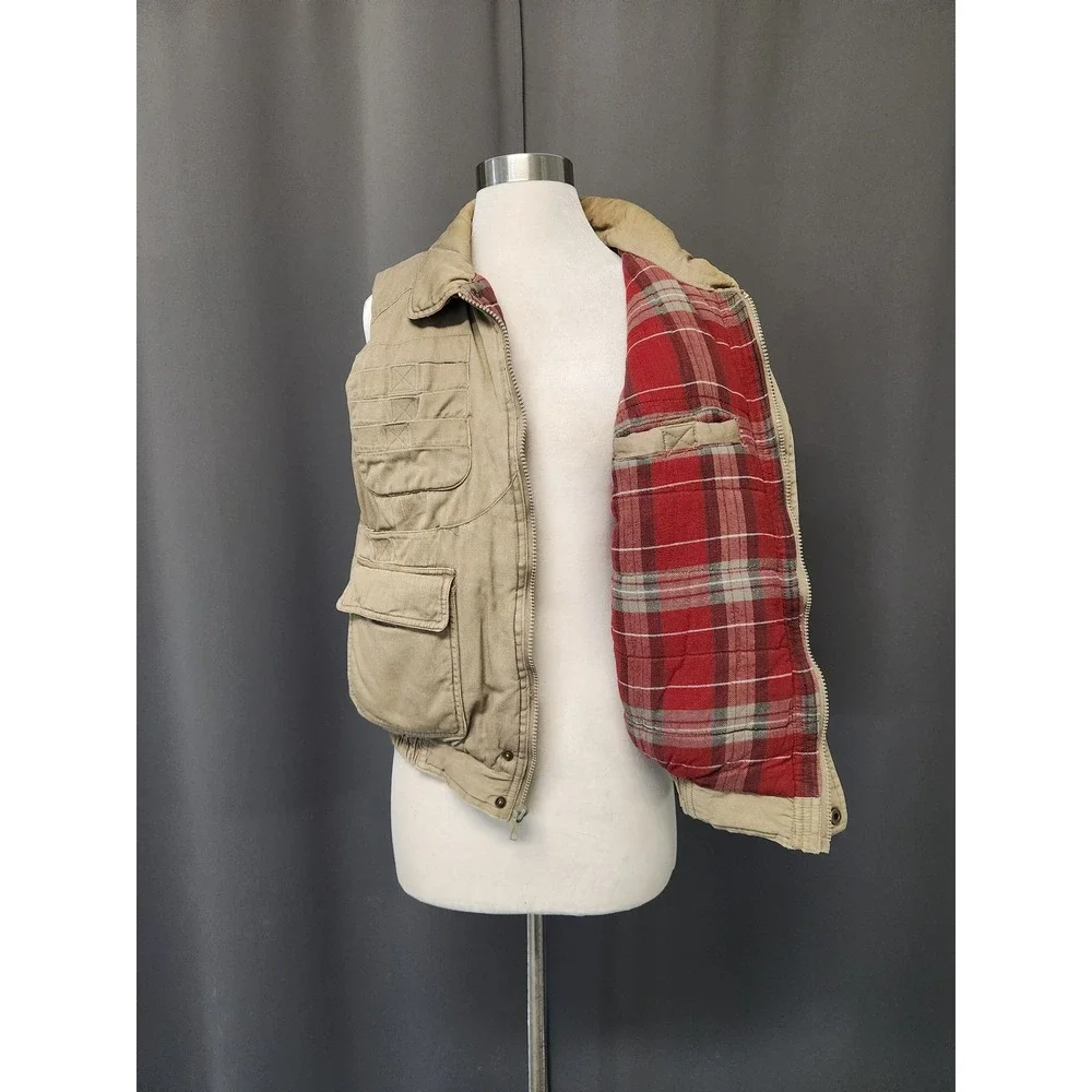 Vintage Willow Bay Vest Tan Utility Flannel Lined‎ Multi-Pocket Workwear Medium